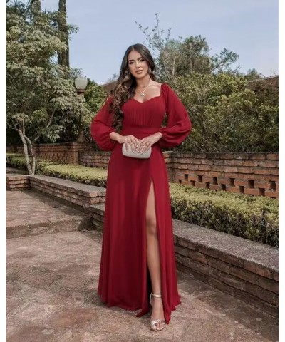 Long Sleeve Bridesmaid Dress for Women with Slit A Line Off The Shoulder Chiffon Formal Evening Dresses Plum $28.80 Dresses