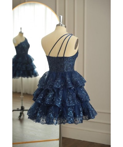 One Shoulder Tulle Homecoming Dresses 2023 Tiered Lace Prom Dresses Short Sparkly Formal Party Gowns Purple $27.95 Others