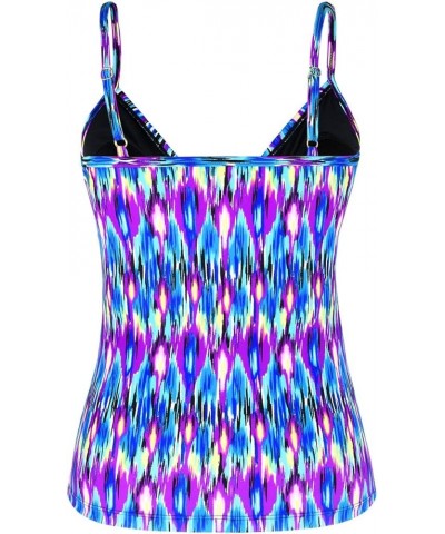 Women's Tankini Tops Shirred Ruffled Swimsuits V Neck Swimwear Top Blue Pop Pattern $18.00 Swimsuits