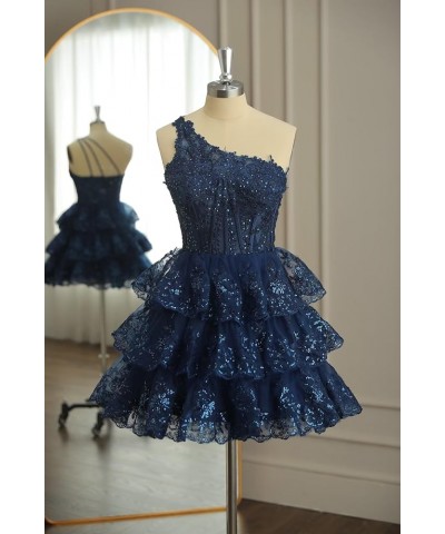 One Shoulder Tulle Homecoming Dresses 2023 Tiered Lace Prom Dresses Short Sparkly Formal Party Gowns Purple $27.95 Others