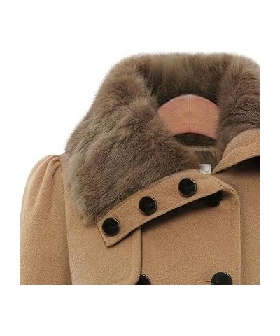 Double Breasted Faux Fur Collar Jacket Lapel Pea Coat for Women Winter Long Trench Coat with Belt Elegant Swing Outerwear X-L...