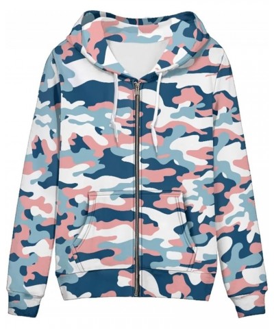 Womens Zip Up Hoodies Long Sleeve Spring Casual Sweatshirts Jacket Trendy Hoodie with Pockets Pink Blue Camouflage $21.72 Hoo...