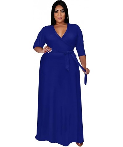 Plus Size Maxi Dress for Women - Summer Dresses Casual 3/4 Sleeve Floral Flowy Long Dress with Belt Pockets XL- 6XL A2-royal ...