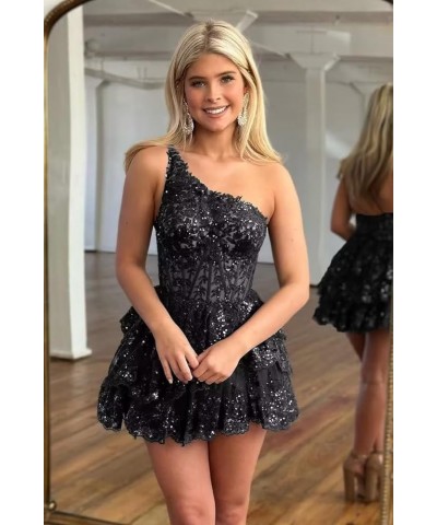 One Shoulder Tulle Homecoming Dresses 2023 Tiered Lace Prom Dresses Short Sparkly Formal Party Gowns Purple $27.95 Others