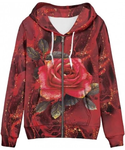 Women's Zip Up Hoodies Hoodie Casual Long Sleeve Sweatshirts Lightweight Zip Up with Pocket Hoodie Women Red Rose $19.68 Hood...