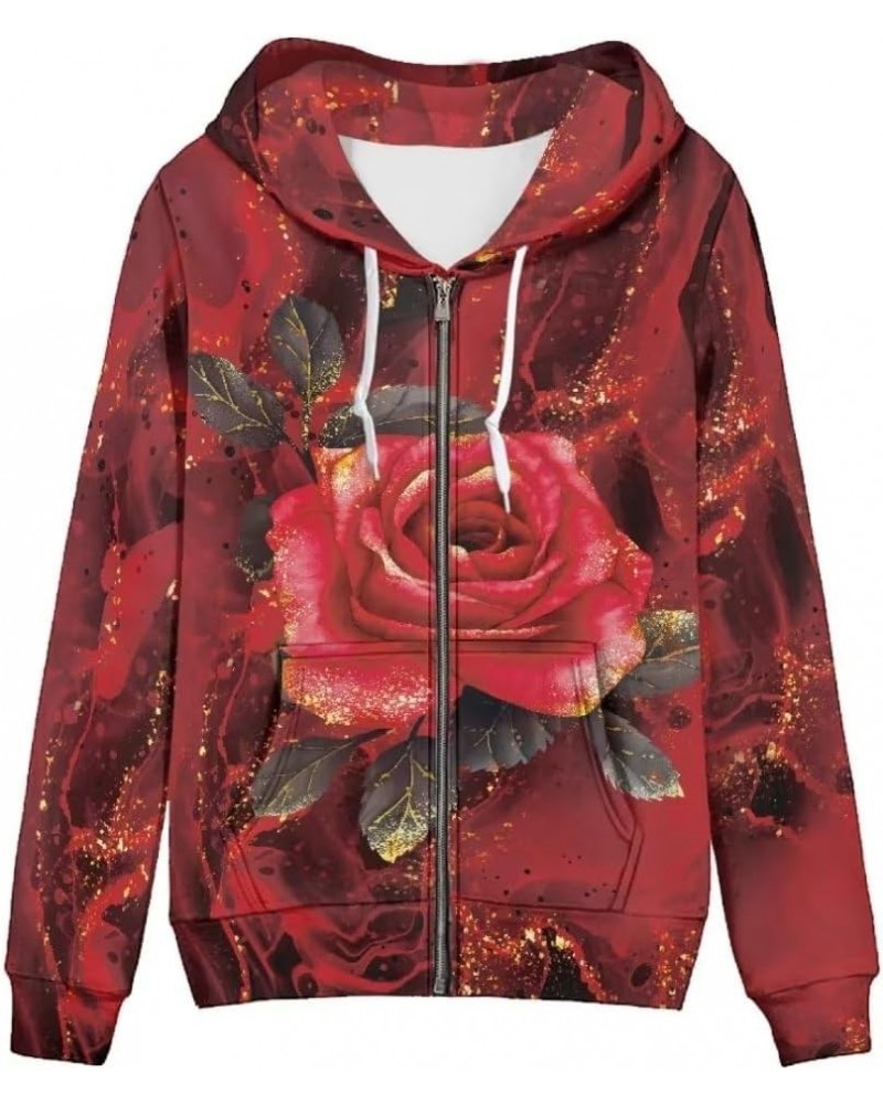 Women's Zip Up Hoodies Hoodie Casual Long Sleeve Sweatshirts Lightweight Zip Up with Pocket Hoodie Women Red Rose $19.68 Hood...