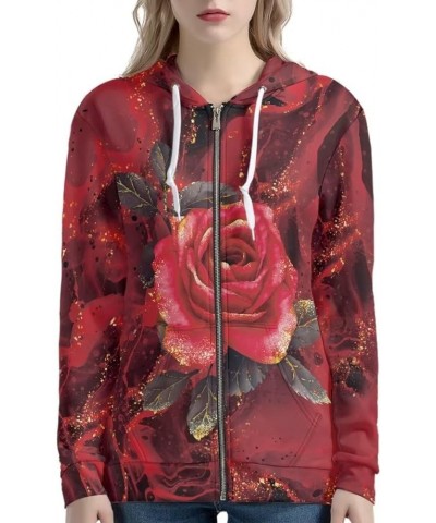 Women's Zip Up Hoodies Hoodie Casual Long Sleeve Sweatshirts Lightweight Zip Up with Pocket Hoodie Women Red Rose $19.68 Hood...