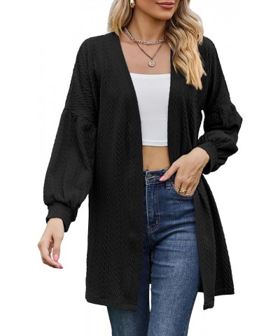 Women's Casual Long Sleeve Open Front Cardigans Lightweight Cable Knit Sweater Outwear with Pockets A-01 Black $15.50 Sweaters