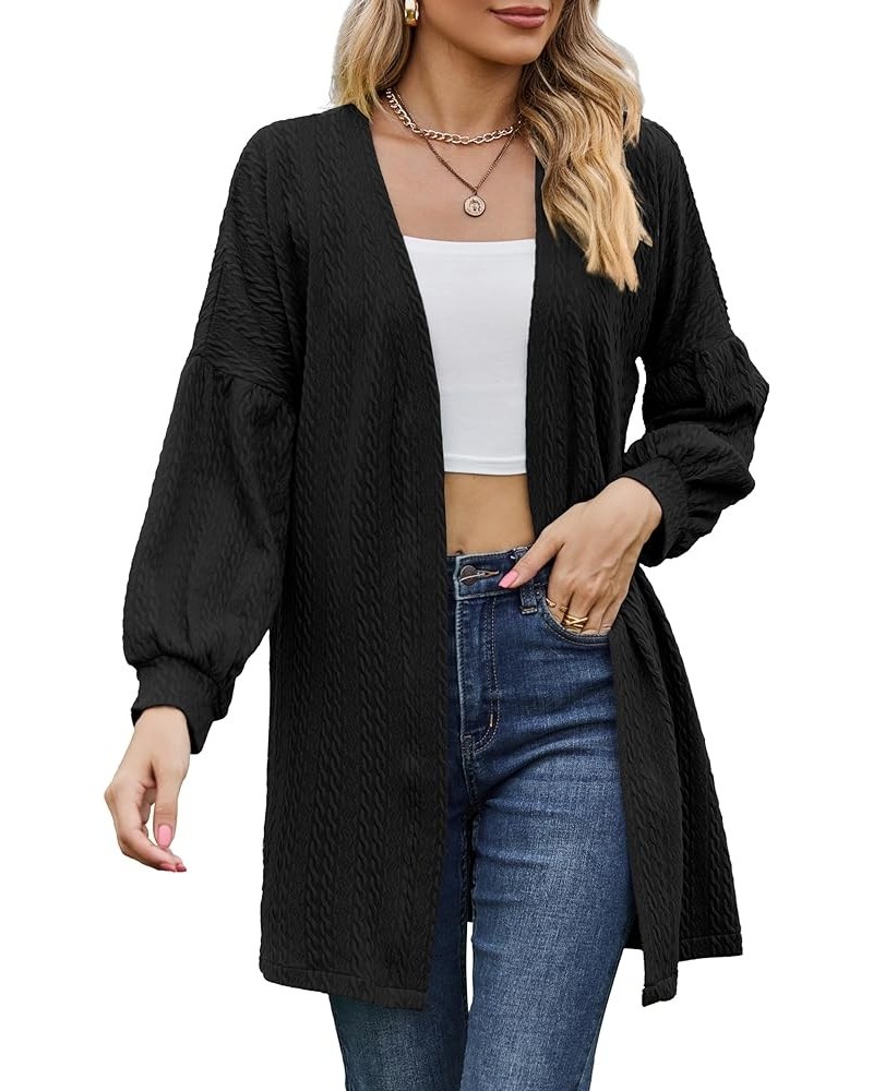 Women's Casual Long Sleeve Open Front Cardigans Lightweight Cable Knit Sweater Outwear with Pockets A-01 Black $15.50 Sweaters