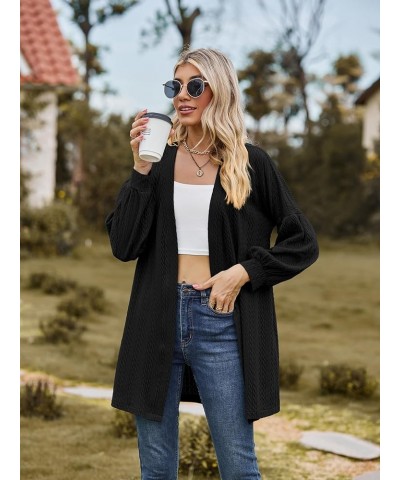 Women's Casual Long Sleeve Open Front Cardigans Lightweight Cable Knit Sweater Outwear with Pockets A-01 Black $15.50 Sweaters