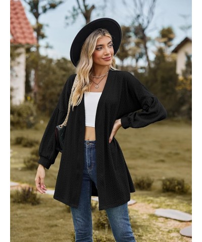 Women's Casual Long Sleeve Open Front Cardigans Lightweight Cable Knit Sweater Outwear with Pockets A-01 Black $15.50 Sweaters