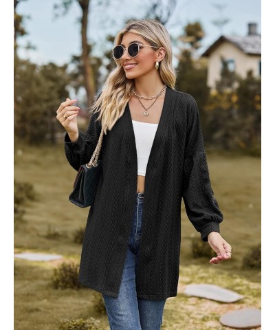 Women's Casual Long Sleeve Open Front Cardigans Lightweight Cable Knit Sweater Outwear with Pockets A-01 Black $15.50 Sweaters