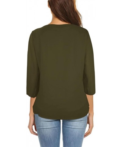 Womens Half Sleeve Layered Flowy Chiffon Blouses Round Neck Shirts Tops Army Green $9.50 Blouses