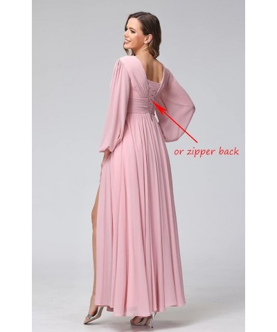 Women's Long Sleeve Prom Dress with Pockets V Neck Split Formal Evening Gowns YZTS019 Fuchsia $27.30 Dresses