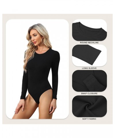 4/5 Pack Long Sleeve Bodysuit for Women Round Neck Casual Stretchy Basic Shirts Crew Neck Body Suits Tops 5 Pack:black,white,...