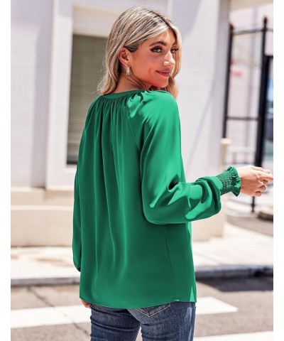 Casual Tops for Women 2023 Puff Long Sleeve Pleated V Neck Tunic Loose Fit Ladies Work Blouse Green $11.67 Blouses