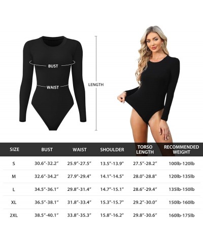 4/5 Pack Long Sleeve Bodysuit for Women Round Neck Casual Stretchy Basic Shirts Crew Neck Body Suits Tops 5 Pack:black,white,...