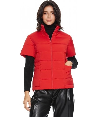 Women's Warm Insulated Vest Lightweight Stand Collar Cap Sleeve Jacket Zip up Gilet with Pockets Red $30.55 Jackets