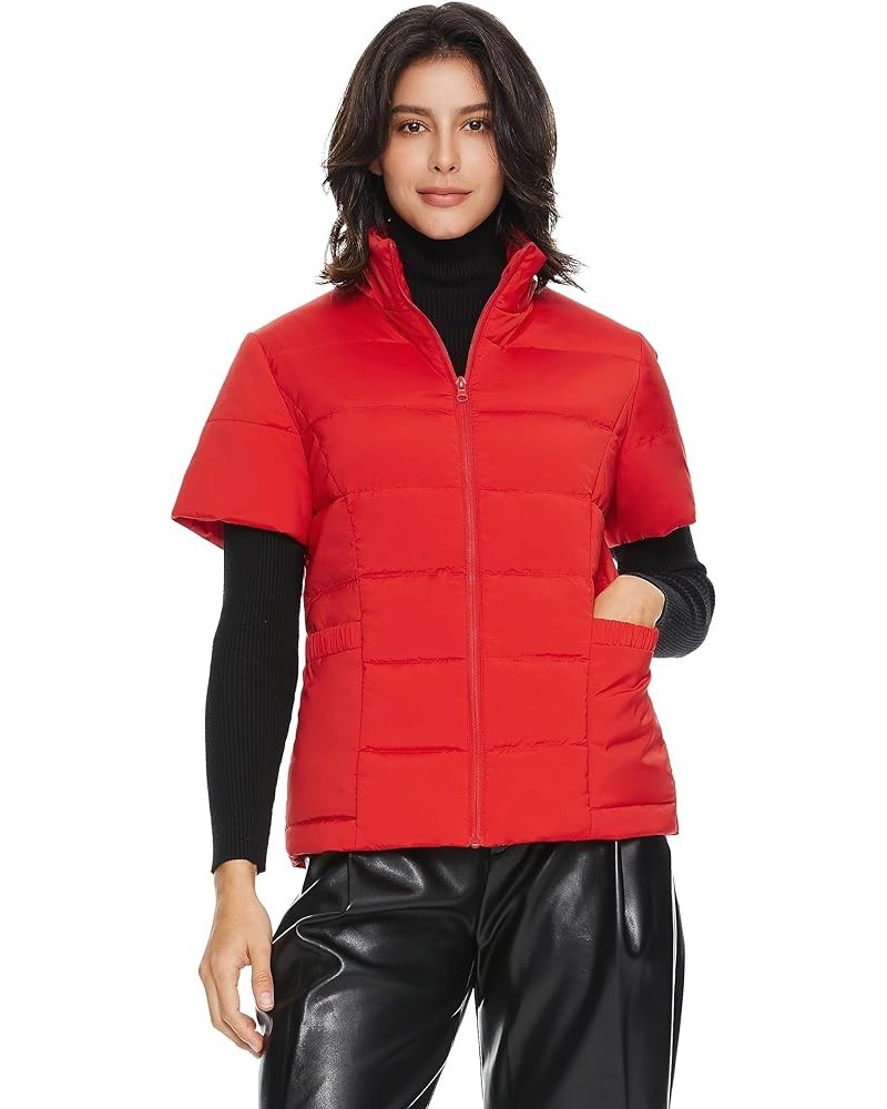 Women's Warm Insulated Vest Lightweight Stand Collar Cap Sleeve Jacket Zip up Gilet with Pockets Red $30.55 Jackets