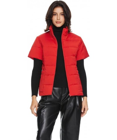 Women's Warm Insulated Vest Lightweight Stand Collar Cap Sleeve Jacket Zip up Gilet with Pockets Red $30.55 Jackets