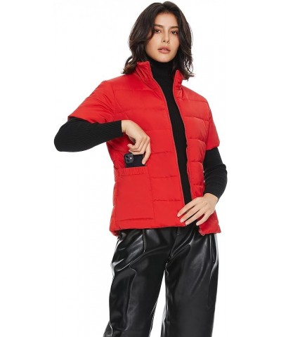 Women's Warm Insulated Vest Lightweight Stand Collar Cap Sleeve Jacket Zip up Gilet with Pockets Red $30.55 Jackets