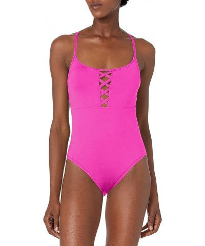 Women's Island Goddess Strappy Convertible One Piece Swimsuit Electric Pink $46.53 Swimsuits