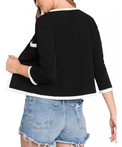 Casual Open Front Crop Blazers 3/4 Sleeve Round Neck Formal Cropped Jackets for Womens with Plus Size Business Work Black $14...