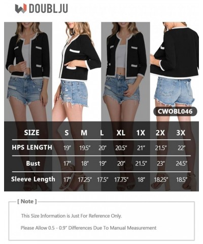 Casual Open Front Crop Blazers 3/4 Sleeve Round Neck Formal Cropped Jackets for Womens with Plus Size Business Work Black $14...