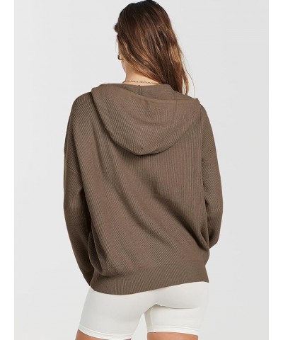 Women's Zip Up Sweater Hoodies 2024 Oversized Casual hooded Jacket Long Sleeve Ribbed Knit Sweatshirts Coffee $22.54 Sweaters