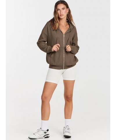 Women's Zip Up Sweater Hoodies 2024 Oversized Casual hooded Jacket Long Sleeve Ribbed Knit Sweatshirts Coffee $22.54 Sweaters