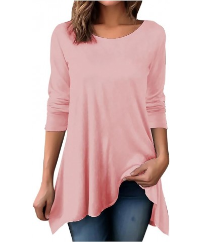 Womens Long Sleeve Tunic Tops Loose Asymmetrical Hem Shirts Plus Size Casual Crewneck Blouse Tee Solid Spring Pullover Pink $...