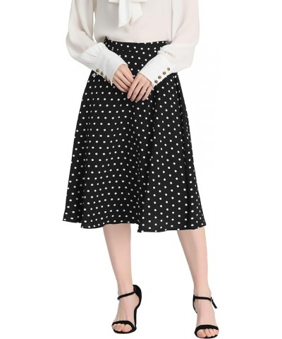 Women's Valentine's Day Retro Polka Dots Elastic Waist Vintage A-Line Midi Skirt Black-dots $14.96 Skirts