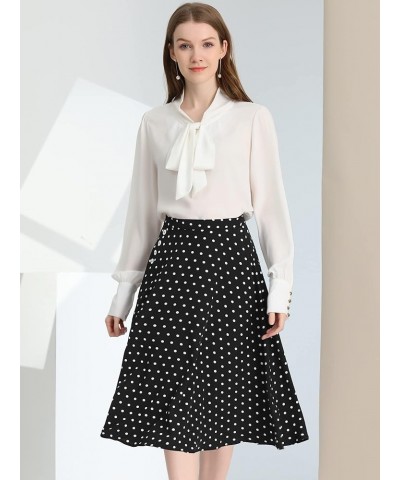 Women's Valentine's Day Retro Polka Dots Elastic Waist Vintage A-Line Midi Skirt Black-dots $14.96 Skirts