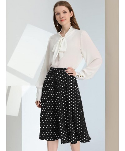 Women's Valentine's Day Retro Polka Dots Elastic Waist Vintage A-Line Midi Skirt Black-dots $14.96 Skirts