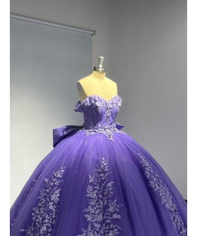 Lace Quinceanera Dresses Ball Gown Puffy Sparkly Tulle 3D Floral Sweet 16 Dresses Off Shoulder Party Gowns Y130 Plum $49.60 D...