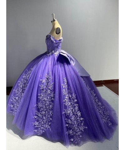 Lace Quinceanera Dresses Ball Gown Puffy Sparkly Tulle 3D Floral Sweet 16 Dresses Off Shoulder Party Gowns Y130 Plum $49.60 D...