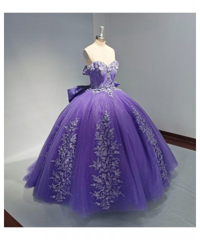 Lace Quinceanera Dresses Ball Gown Puffy Sparkly Tulle 3D Floral Sweet 16 Dresses Off Shoulder Party Gowns Y130 Plum $49.60 D...