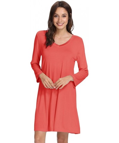 Nightgowns for Women Soft Long Sleeve Nightgown Plus Size Sleep Shirt Pajama Gown Viscose from Bamboo S-4X A-coral $22.54 Sle...