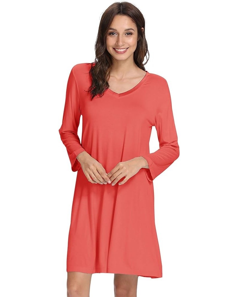 Nightgowns for Women Soft Long Sleeve Nightgown Plus Size Sleep Shirt Pajama Gown Viscose from Bamboo S-4X A-coral $22.54 Sle...