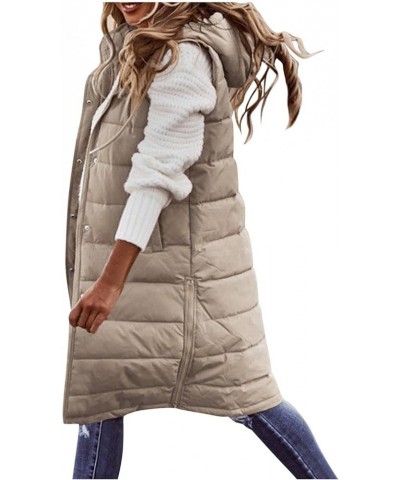 Women's Long Down Jacket Sleeveless Hooded Jacket Winter Warm Plus Size Slim Zipper Coats Outdoor Quilted Vest XX-Large Beige...