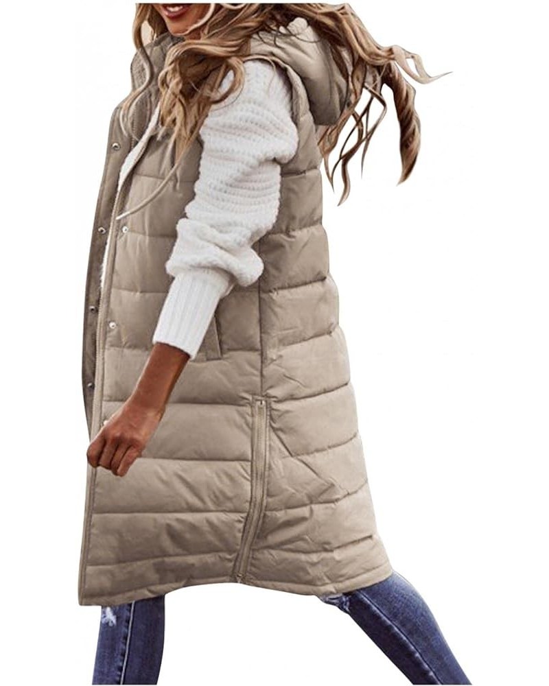 Women's Long Down Jacket Sleeveless Hooded Jacket Winter Warm Plus Size Slim Zipper Coats Outdoor Quilted Vest XX-Large Beige...