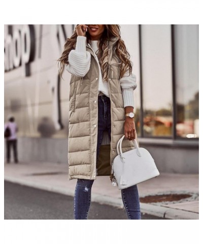 Women's Long Down Jacket Sleeveless Hooded Jacket Winter Warm Plus Size Slim Zipper Coats Outdoor Quilted Vest XX-Large Beige...