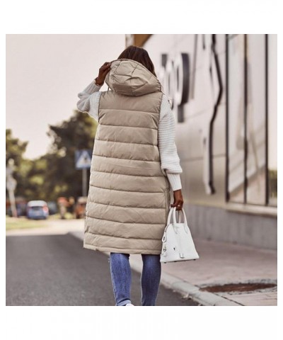 Women's Long Down Jacket Sleeveless Hooded Jacket Winter Warm Plus Size Slim Zipper Coats Outdoor Quilted Vest XX-Large Beige...