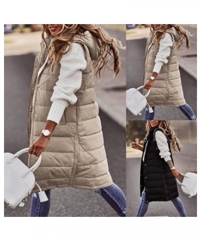 Women's Long Down Jacket Sleeveless Hooded Jacket Winter Warm Plus Size Slim Zipper Coats Outdoor Quilted Vest XX-Large Beige...