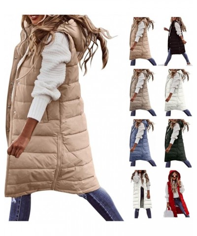 Women's Long Down Jacket Sleeveless Hooded Jacket Winter Warm Plus Size Slim Zipper Coats Outdoor Quilted Vest XX-Large Beige...