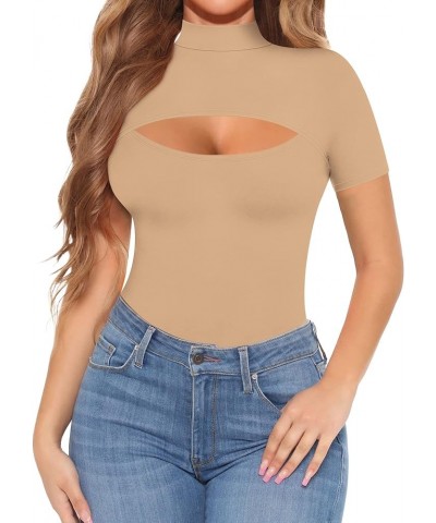 Cutout Tops for Women Fitted Mock Turtleneck Short Sleeve Long Sleeve T-Shirt Short Sleeve Mocha $15.39 T-Shirts