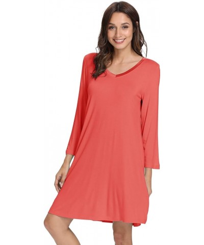 Nightgowns for Women Soft Long Sleeve Nightgown Plus Size Sleep Shirt Pajama Gown Viscose from Bamboo S-4X A-coral $22.54 Sle...