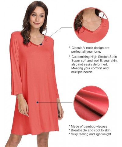 Nightgowns for Women Soft Long Sleeve Nightgown Plus Size Sleep Shirt Pajama Gown Viscose from Bamboo S-4X A-coral $22.54 Sle...