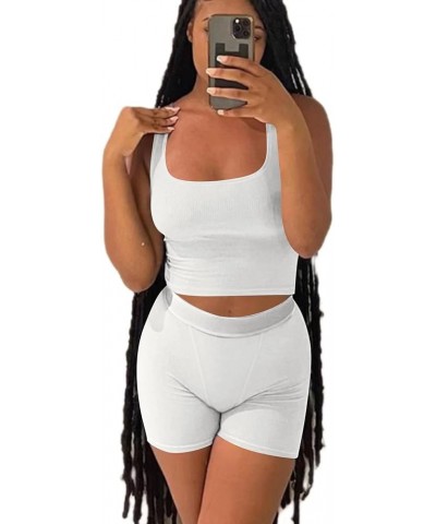 XS-3XL Casual Workout Short Sets 2 Piece Outfits for Women Ribbed Crop Tank Top High Waist Leggings activewear S-white $12.50...