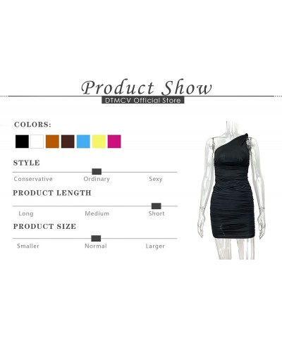 Women Sexy One Shoulder Ruched Dresses Elegant Cocktail Evening Party Mini Dress Coffee $17.04 Dresses